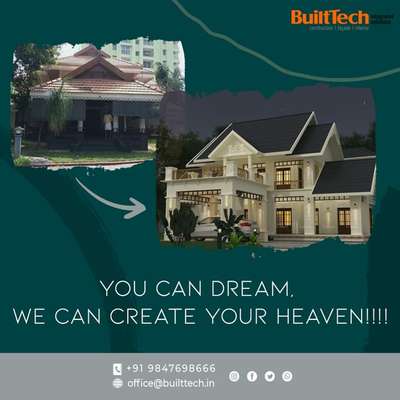 YOU CAN DREAM, 
WE CAN CREATE YOUR HEAVEN!!!

We offer complete solutions right from designing, licensing and project approvals to completion and maintenance. Turnkey projects, residential construction, interior works and facades are our key competencies. We also undertake commercial and retail projects for construction, glass & steel claddings and interiors. Our solutions are a unique combination of aesthetics and precision, delivered on-time, just as you had envisioned.
For more details; 
Contact : +91 9847698666
Email : office@builttech.in
Visit : https://builttech.in
#construction #luxuryhomedesigns #builders #builder #commercial #commercialbuilding #luxury #contractor #contractors #interiors #interiordesign #builttech #constructionsite #turnkeyconstruction #quality #customhomebuilder #interiordesigner #bussiness #constructionindustry #luxuryhome #residential #hotel #renovation #facelift #remodeling #warehouse #kerala