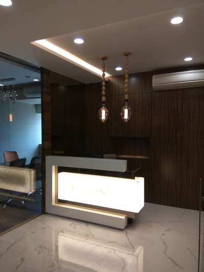 MNC office reception with Korean reception table with lighting effect. #FalseCeiling #receptiontable #receptiondesign #InteriorDesigner #Architectural&Interior #LUXURY_INTERIOR #offficeinterior #interiordesign