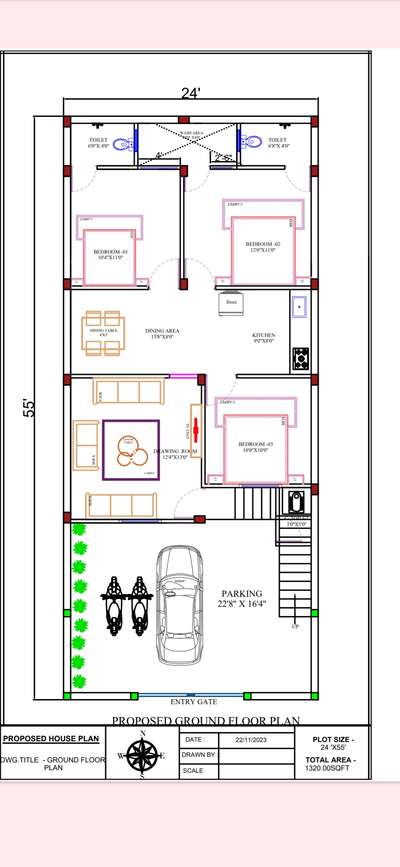 24x55 house plan - ground floor plan