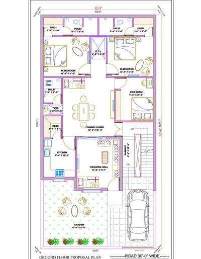 32'-0" x 65'-0" east facing  #FloorPlans #EastFacingPlan  #30x60houseplan