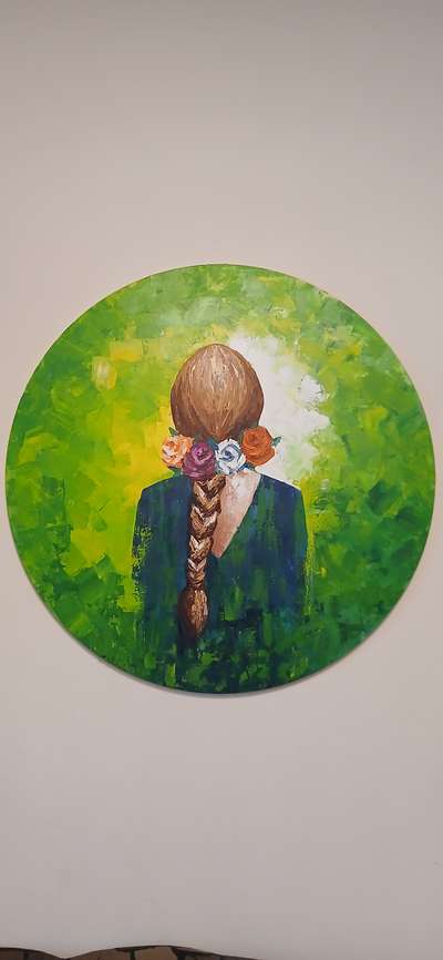 hand painted knife painting, acrylic on round canvas for selling. size 30 inch.  contact for information.