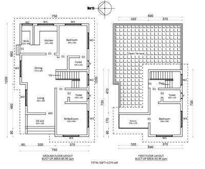 1274 sqft 3 Bedroom 3 attached bathroom sitout, living, dining, work area kitchen, common bathroom, full cost 27 lakhz trending