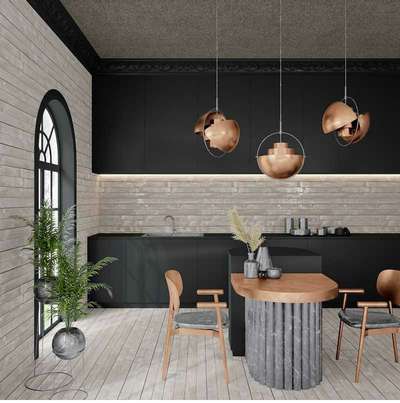 Bold Kitchen look. 

Black always goes well with gray. However, we need to blend a perfect combination of lights as it can prevent a proper sunlight in your space. I have used rose gold in my design as it looks a bit offbeat and enhance the boldness sometime. 
.
.
.
.
#color #KitchenInterior #boldkitchen #interiordecoration #interiordecorating #kitchendesign #homeinterior #homedecorideas #interuordesign