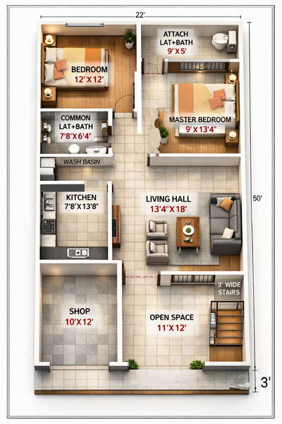 22'X50' House plan.
House plan available at reasonable rate.