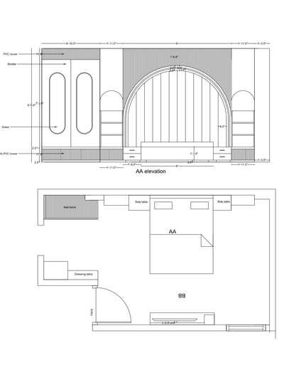 bedroom 2d elevation and plan with detailing please contact for work #InteriorDesigner #Architectural&Interior