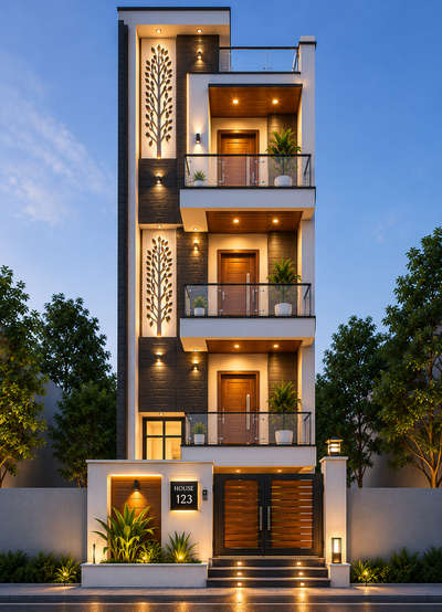 New 3DS Max modelNew 2 design 4 floor or two floor front elevation ke sath 4th floor 4 floor ka with plants or without lighting model or with lighting for floor modelling