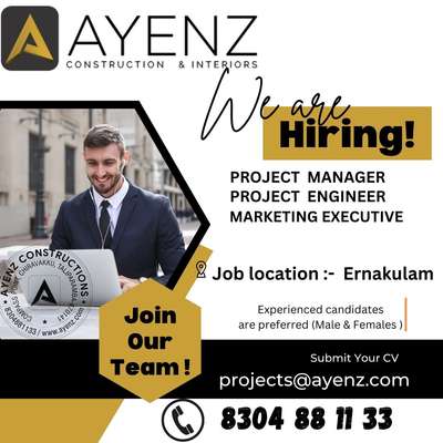 Apply now...!!!

Join our team..
.
.
.
.
.
.
 #ayenz_constructions #jobs #career #all_kerala #kochi  #jobvacancies #jobseeker #newyear2023 #jobhiring #Ernakulam #Kannur #constructioncompany #latest #newwork