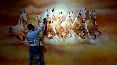 handmade painting on wall.... 7 running horses.