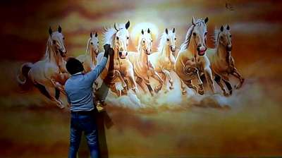 handmade painting on wall.... 7 running horses.