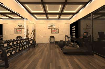 RESIDENTIAL GYM 
SIZE :- (15'-0" X 20'-0")
 #FalseCeiling #gym #InteriorDesigner #WallDesigns #equipments #CelingLights