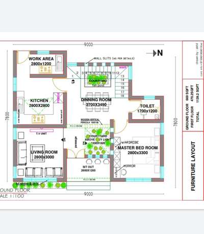 furniture Layout, 1140 sqft total