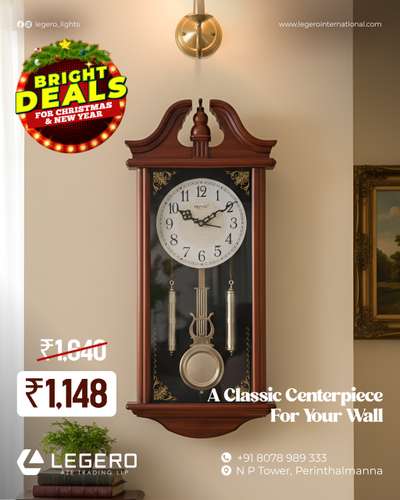 A timeless wall clock that adds elegance to any space.

Now available at a festive offer price of ₹1,148 — a perfect blend of style, value, and classic charm.

 #LegeroLights#BrightDeals
#ChristmasNewYearOffer