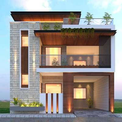 A double-floored building’s front elevation is relatively similar to a simple house except for an additional floor. This is another example of a front elevation that displays all the protruding features of this double-floor building uniquely and perfectly. The small parking space in front of the house is a balcony on the first floor with stylish wall patterns.
 #bhatiyainterior 
 #frontelevationdesign 
 #InteriorDesigner 
#inteiorindelhincr
 #nearmeinteriordesigner