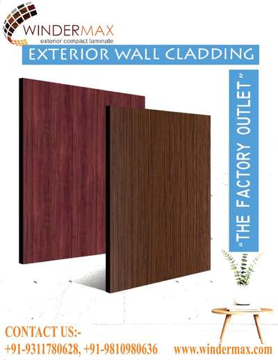 We deal in all types of exterior products 

*HPL wall cladding panels*
*ACP/HPL wall cladding panels*
*WPC wall cladding panels*
*PVC wall cladding panels*
*Aluminium wall cladding panels*
*Colour rivets*
*WPC louvers 

*Dealers and distributors discount also available*

Winder max start Civil Construction work , Interior Execution work Contract , Turnkey project & Collaboration.
We are based in Delhi 
We take project all over India . We execute different types of project as:-
Commercial 
Residencial 
Factories & Industrial. 
Old & New Building, Repair, Renovation & Maintence work .

Any requirement or quary please contact us

www.windermax.com
www.pvcpanelindia.com
www.elegantcontruction.com