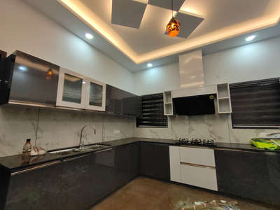modular kitchen white and grey