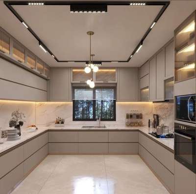 luxury kitchen design  #LargeKitchen  #WoodenKitchen  #KitchenRenovation  #ModularKitchen  #luxurykitchendesign  #ushapekitchen