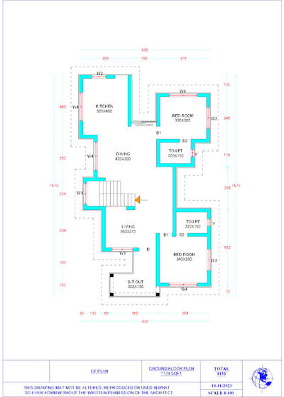 1134 sqft GF plan