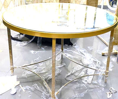 #Golden Round table  #Golden  powdercoated  #Partition