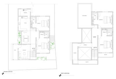 The residence is planned as a compact yet well-lit family home with a clear separation between public and private zones. The ground floor accommodates the living, dining, and kitchen spaces, organized around open connections and landscape pockets to enhance daylight and ventilation. Bedrooms are placed to ensure privacy while maintaining easy internal circulation. The first floor is designed as a more private zone, housing additional bedrooms with balconies and an open terrace that acts as an extension of living space. Overall, the design emphasizes functional planning, natural light, and seamless indoor–outdoor relationships within a simple architectural language.

 #house_planning #FloorPlans  #Architect  #architecturedesigns  #4BHKPlans  #Residentialprojects
