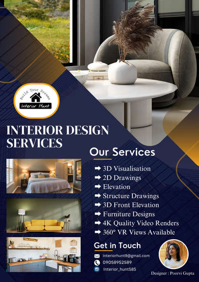 Category: Interior Designs✅
CONNECT ME ON INSTAGRAM ✅
 Our Services✅
➡ 3D Visualisation 
➡ 2D Drawings
➡ Elevation 
➡ Structure Drawings
➡ 3D Front Elevation 
➡ Furniture Designs 
➡ 4K Quality Video Renders 
➡ 360° VR Views Available 
Hi, my name is poorvi and I'm a Interior Designer with the ability to design at different scales spaces attractively. I developed a deep interest residential and furniture design. let's start working together!

Name: poorvi 
From: ghaziabad 
Pros: Great, high-quality designs
Starting Price: 2k 

If anyone need a interior designer, please hire me

#KitchenIdeas 
#InteriorDesigner 
#MasterBedroom 
#BedroomDesigns 
#trendingdesign 
#bestinteriordesign 
#Architect 
#architecturedesigns 
#LivingRoomSofa 
#Furnishings 
#delhiinteriors 
#ghaziabadinterior
#noidaintreor
#gurugram 
#bashroomdesign 
#LivingroomDesigns
#WardrobeIdeas 
#InteriorDesigner 
#best3ddesinger 
#2ddesigner 
#autocad