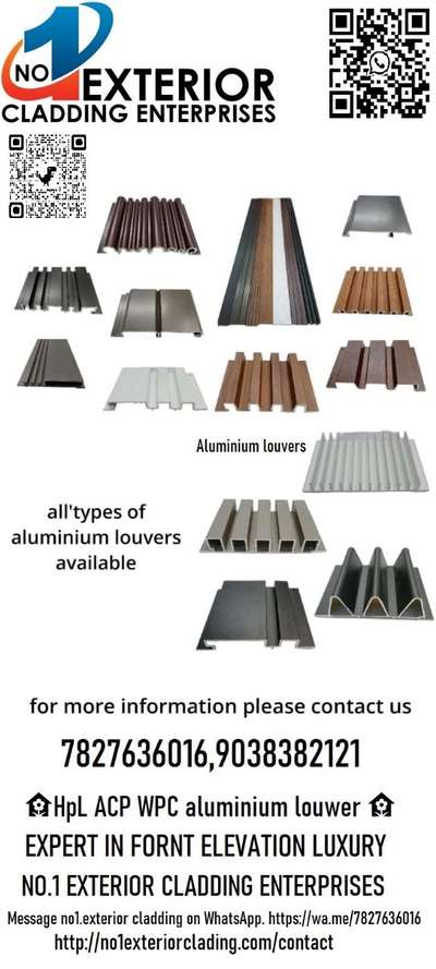 🏡HpL ACP WPC aluminium louwer 🏡 

EXPERT IN FORNT ELEVATION LUXURY
NO.1 EXTERIOR CLADDING ENTERPRISES
http://no1exteriorclading.com/contact