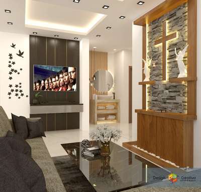 prayer area with TV unit interior 
Designcreativo@North Paravur Ernakulam 

 #diningarea  #Dining  #artechdesign  #homedecor  #homedecoration  #homestyle  #PrayerCorner  #Prayerrooms  #TVStand  #tvunits  #modularTvunits  #LivingRoomTVCabinet  #HouseDesigns