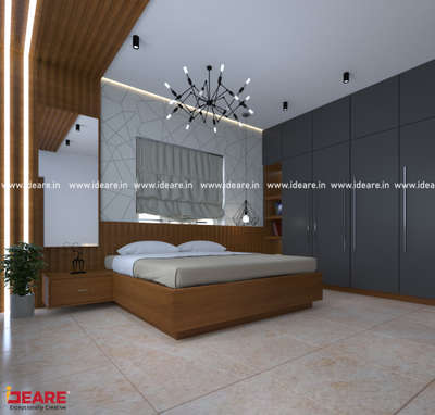 single line ൽ ഒരുമിച്ചുള്ള ceiling + mirror unit +Bed's head board +bookshelves +wardrobe ഇത് ബെഡ്‌റൂമിന്റെ elegance നിലനിർത്തുന്നു ❣️ #MasterBedroom  #interiordesign   #waredrobs  #elegantdesign  #DressingTable  #headboarddesign  #bookshelf  #fall-ceiling  #WallPainting  #curtainandblind  #carpentry