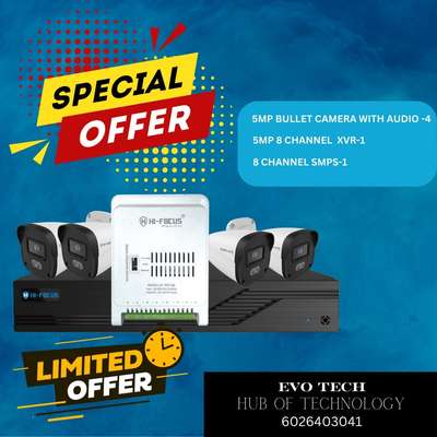 Combo offer
5mp bullet colour with audio supported camera -4
5mp 8 channel XVR-1
8 channel smps -1#cctv  #cctvcamera  #cctvsolution  #hd_cctv  #cctvsystem  #securehome  #securitydevices  #securitycamera  #hifocus  #ipcameras  #ipcamera  #offer  #offers  #combooffer