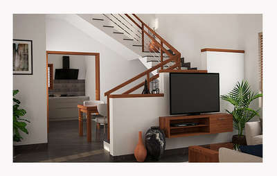 Living with TV unit, Staircase, Dining & Kitchen
