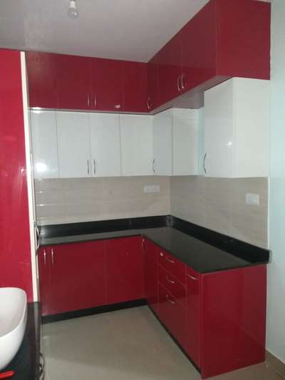 Red & White Combination Kitchen #ModularKitchen