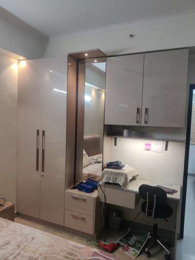 wardrobe cum dressing with attached study table #ModularKitchen #modularwardrobe #InteriorDesigner