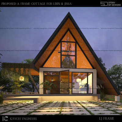 A Frame House | LJ Frames Proposed Outhouse for Mr.Libin And Jissa at karukachal Total build up area - 540sqft (including attic floor) Consisting - Living | Dining | Kitchen | Bedoom | Bathroom | Veranda Total Cost of construction: 8.7 lakhs (including Interior) 
 #aframehouse  #kerlaarchitecture  #kerlahometour  #all_kerala  #kerlahomeplanners  #keralahomedesignz  #Architectural&Interior  #architecturekerala  #kayceeengineers  #storyofdesigns