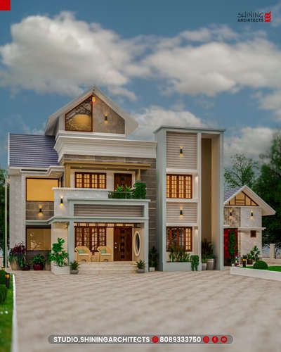 ✨ Where Elegance Meets Innovation! ✨
Presenting a stunning modern luxury elevation that blends contemporary design with timeless sophistication. From the bold vertical forms and spacious balconies to the warm wooden textures and layered façade detailing — this home is a perfect harmony of function, form, and finesse 🏡💫

The play of neutral tones, sleek geometry, and ambient lighting brings out a minimal yet majestic look, while the sloped tiled roof hints at traditional Kerala charm reimagined for the modern lifestyle 🌿🏠

📍Designed by: Shining Architects

🔹Style: Modern Contemporary Villa
🔹Features: Double-height porch, textured cladding, symmetrical façade, skylight gable window & subtle landscaping

#ModernHome #3DElevation #ContemporaryArchitecture #LuxuryVillaDesign #KeralaHomes #ModernKeralaArchitecture #ElegantFacade #ArchitecturalDesign #DreamHome #SlopedRoofDesign #HomeFrontDesign #ArchitectsOfInstagram #ShiningArchitects #MinimalLuxury #KoloHome