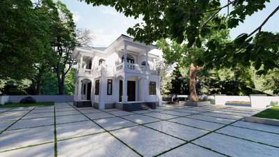 Colonial One.
 #architecturedesigns #samsthithibuilders #exteriorview #white #luxuryhome #indianarchitecturel