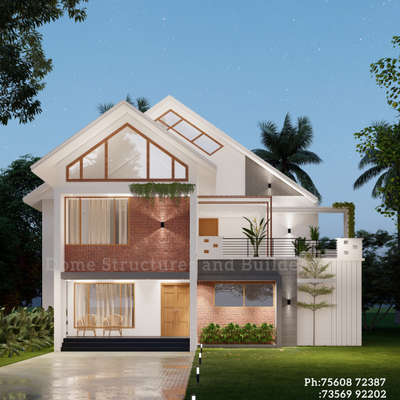 Modern Contemporary style blend with slope roof in 2200sqft with 4-BHK🏠.
 #Architect  #Palakkad  #ContemporaryDesigns  #sloperoof  #fusion_design  #domestructures  #CivilEngineer  #ElevationDesign  #budgethomes  #4BHKPlans