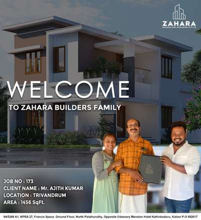 It's been our great pleasure to welcome you onboard.
Mr. Ajith Kumar and Mr. Safal C S.

Zahara Builders And Developers Pvt.Ltd

 ✅Home Loan Assistance 
 ✅ High Quality Materials.
 ✅Experienced Workers
 ✅Interior & Exterior Works
 ✅Weekly Reports
 ✅Free plan and 3D Elevation 

 Call for more information:

 Ph: 9288027774

#best_architect #BestBuildersInKerala #bestbudgethomes #besthome