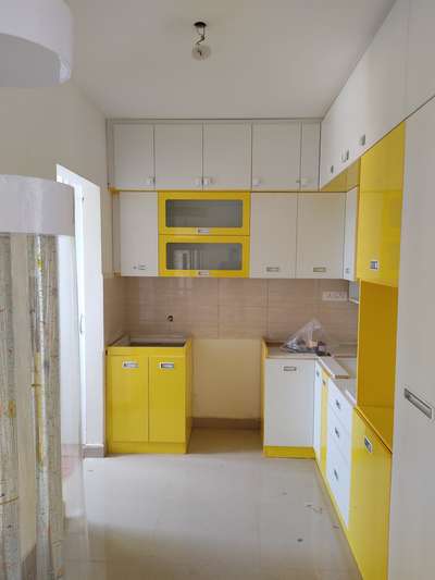 Beauty Of Yellow #yellow  #yellowandwhite #yellowinteriors #yellowkitchen #ModularKitchen