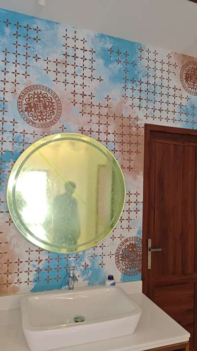 Texture painting wash basin mirror wall #Architect #texture #TexturePainting #WallDecors