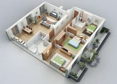 *3D floor plan *
3D floor plan, or 3D floorplan, is a virtual model of a building floor plan, depicted from a birds eye view, utilized within the building industry to better convey architectural plans. Usually built to scale, a 3D floor plan must include walls and a floor and typically includes exterior wall fenestrations, windows, and doorways. It does not include a ceiling so as not to obstruct the view. Other common attributes may be added, but are not required, such as cabinets, flooring, bathroom fixtures, paint color, wall tile, and other interior finishes. Furniture may be added to assist in communicating proper home staging and interior design.