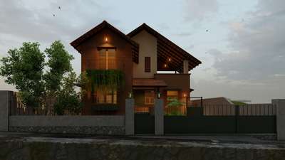 QUACK HOUSE @NEMOM #TraditionalHouse #KeralaStyleHouse #SlopingRoofHouse #jalli #WoodenBalcony #trussdesign #verandha #costeffectivearchitecture #budgethomes #exposedbrick
