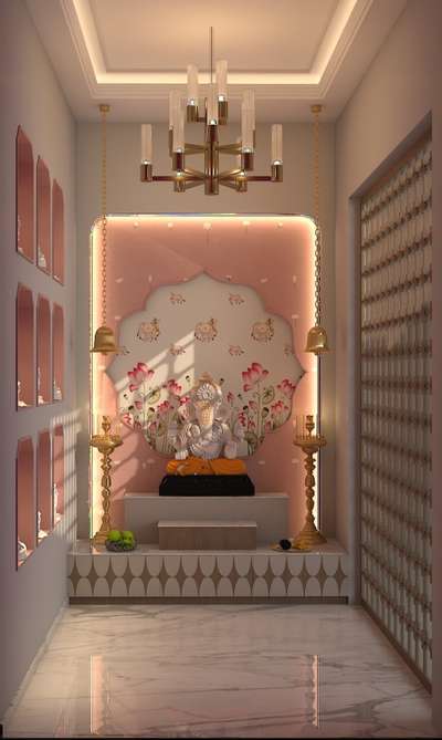 🌸 "Bringing divine elegance to life!✨ This vibrant mandir design blends tradition with modern aesthetics. A stunning wallpaper adds a splash of color, while intricately crafted niches house the idols. The jaali on the side allows natural light to bathe the space in serenity. 🌿 Let me know your thoughts! 🙏✨ #MandirDesign #VibrantSpaces #VillaInteriors #SpiritualDecor #InteriorDesignIdeas #ColorfulHomes #HomeInspiration #JaaliDesign #koloapp