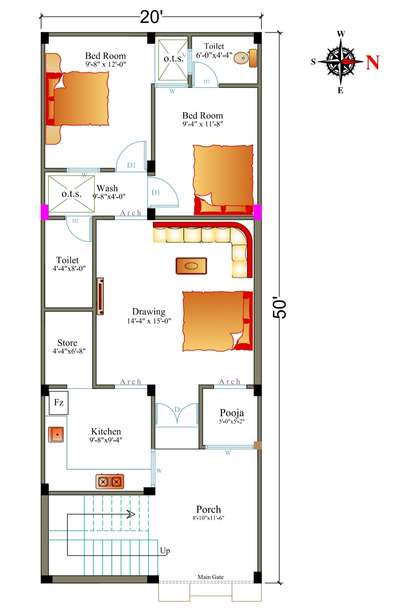 20'x50'-GROUND FLOOR-EAST FACE PLAN