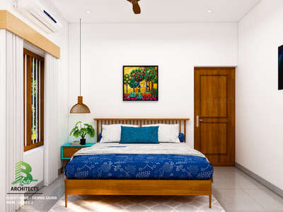 Stylish sanctuary with a rich blue patterned blanket, clean wooden frame, and vivid art that lifts the minimalist atmosphere into a fresh, energetic retreat.

Client : Dennis Sajan 
Area : GF Bedroom