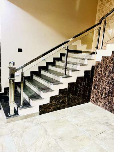 Steel glass railing stairs  #GlassBalconyRailing #stairrailing