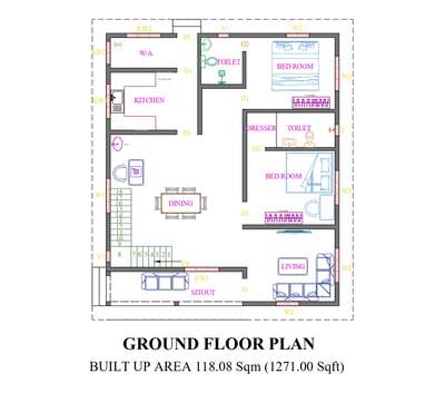 2100 sqft 4BHK House Plan  #residentialplan  #homedesigne #EastFacingPlan  #autocaddrawing  #vasthuhomeplan  #LShapedStaircase  #familylivingroom