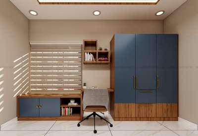 wardrobe with workstation

Making your bedroom more functional and defined, this wardrobe design come with combo of  woodgain & plane laminate finish. The large frame is placed between two walls and includes a good amount of storage space. The wardrobe also comes with a study desk incorporated into the frame. .