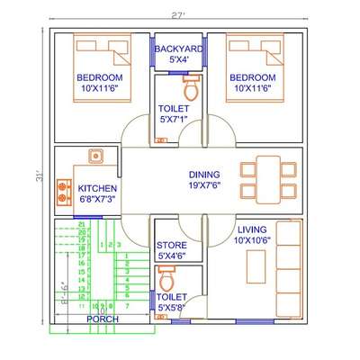 #2BHKHouse 
#27'×31'
#dm #formaking house plan