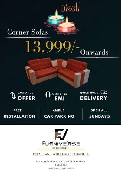 Happy Diwali … full cover sofa mega offer sale going at FURNIVERSE Palakkad