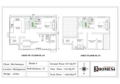 3bhk
groundfloor : 797sqft
firstfloor : 572sqft
total : 1369 sqft
name - sumayya
location- Malappuram 
 #2DPlans #3BHK #customised #below1500sq