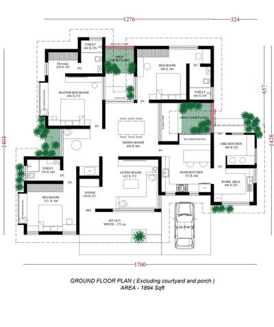 1894sqft housing plan @ Thodupuzhya. 
 #3BHKHouse  #architecturedesigns  #coutyardgarden  #LargeKitchen  #KeralaStyleHouse